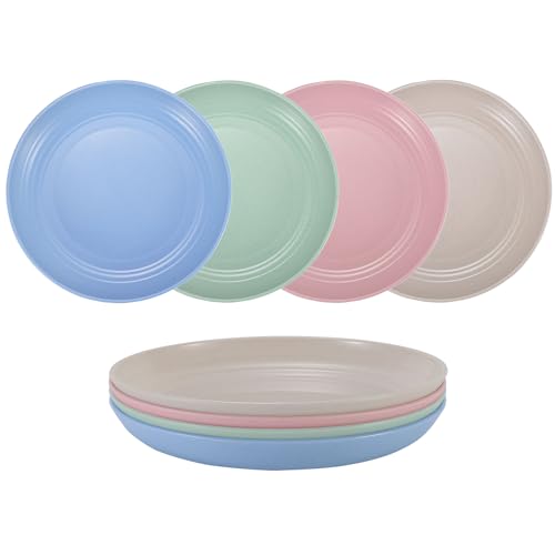 Image of 7 Inches Small Unbreakable Wheat Straw Plates - Reusable Plate Sets of 4 - Dishwasher & Microwave Safe - Perfect for Dinner Dishes - Healthy, BPA Free & Eco-Friendly (7 Inches)