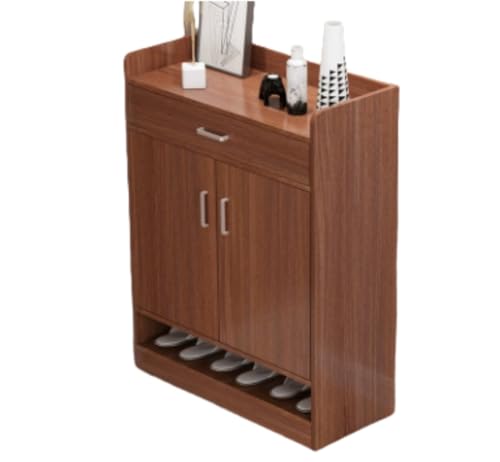 Kiwet シューズラック 下駄箱・シューズキャビネット 靴箱 玄関収納 木製収納棚 大容量薄型 防塵 防水 通気性 工具不要コンパクト シューズボックス スリム 靴入れ 玄関 廊下 洗面所 ベランダ 幅90cm (ウォルナット色60*30*90cm 、扉