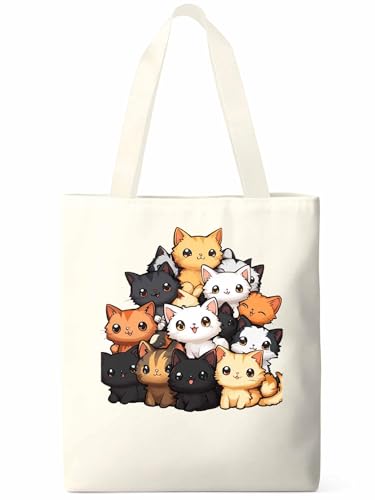 Canvas Tote Bag, Cute Cartoon Cat patterned Canvas Tote Handbags for Women Shoulder Bag,