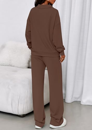 PRETTYGARDEN Womens Casual Two Piece Sets Fall 2025 Outfits Quarter Zip Sweatshirts Straight Leg Pants Sweatsuits Tracksuit4