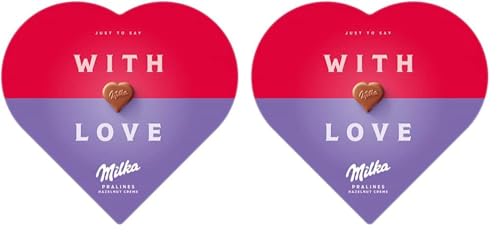 Milka Bombones de Chocolate con Leche de los Alpes en Forma de Corazón Rellenos con Crema de Avellana 165g (Paquete de 2)