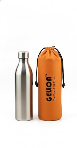 Image of Gellon Bottle Cover In Polyester Cloth For 750 ML, 1 L to 1.5 Litre Water Proof Drawstring Closer For Travel, Hiking, Office & School Kids In Orange Color