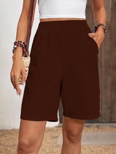 Image of Women's Outdoor Shorts with High-Waisted Design Drawstring Waist Relaxed Fit Stylish Brown Summer Wear | Women Dress | Jumpsuit | Jumpsuits for Women Stylish