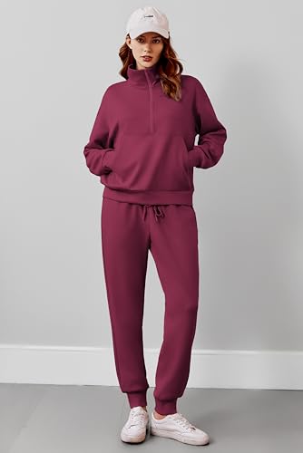 Image of PINSPARK 2 Piece Sets for Women Long Sleeve Half Zip Tracksuit Jogger Sets | 2026 Fall Travel Outfits Lounge Set, Lightweight Soft Air Layer Fabric, Kangaroo Pocket Sweatshirt, Drawstring Joggers Pants
