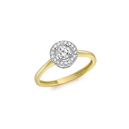 Bague Halo 7,5 mm Carissima Gold en or jaune 9 carats pour femme