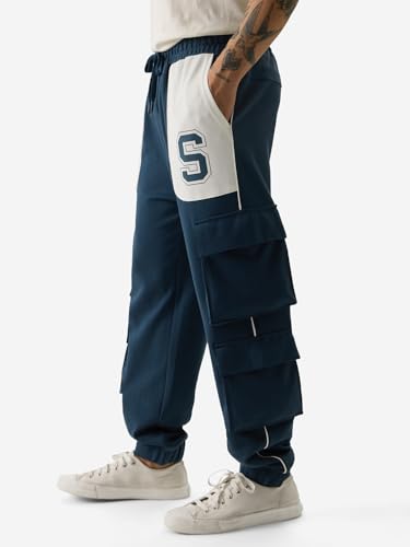 Image of The Souled Store Varsity Utility Men and Boys Pull On Cotton Oversized Joggers