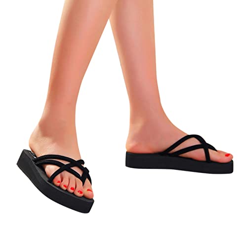 AnFeng Wedges Shoes Causal Beach for Women Flops Flip Bohemian Slippers Ladies Sandals Slippers Women's Slipper Memory Foam Sandals Women (Black, 8)3