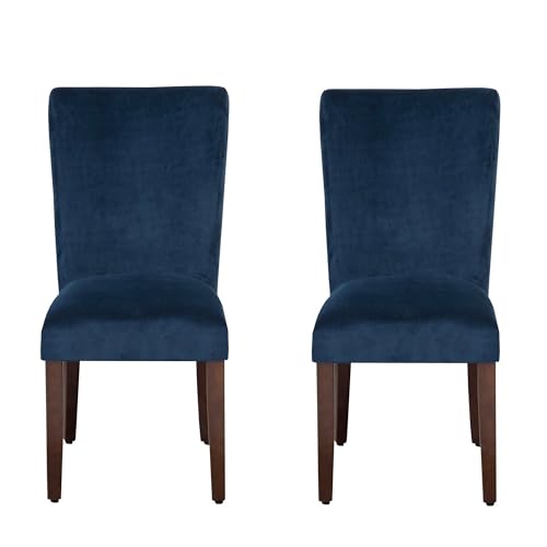 HomePop Parsons Classic Upholstered Accent Dining Chair, Set of 2, Navy Velvet