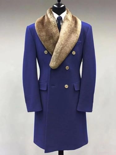 Men's Winter Trench Overcoat Removable Faux Fur Collar Top Coat Double Breasted Business Long Pea Coat2
