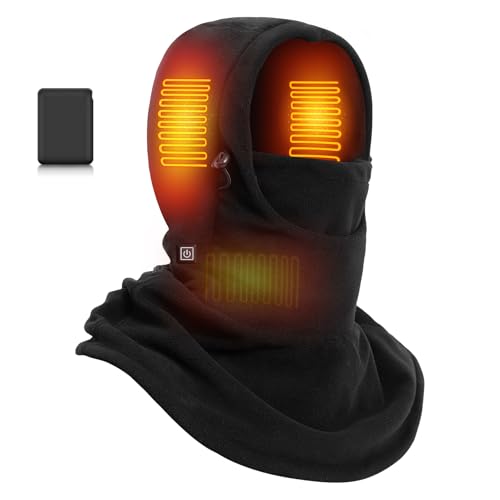 Foiueyga Battery Heated Balaclava for Men and Women - Thick Polar Fleece Heated Face Ski Mask for Cold Weather Winter Outdoor Black