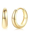 Silvora Aros Gruesos Mujer Oro 18K con Cierre Plata 925 12mm Pendientes Planos Gordos Punk Huggie Earrings Joyería Preciosa Madre Pareja Regalo