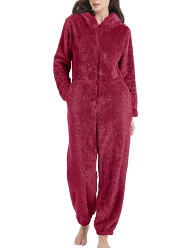 Flygo Womens Onesies Pajamas One Piece Hooded Adult Pajama Jumpsuit Winter Fuzzy Sleepwear