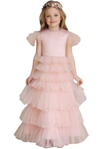 Flower Girl Dress Ruffles A-Line Girls Pageant Party Dress Prom Puffy Ball Gowns T056