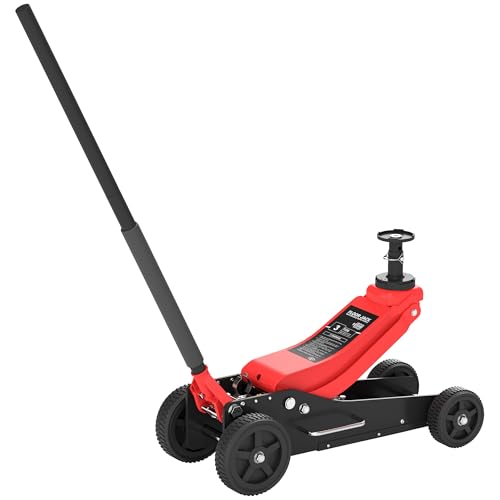 HOMCOM 3 Ton Big Wheel Off-Road Jack (6600 lbs), Hydraulic Car Jack with Extra Saddle, Heavy Duty Steel Vehicle Lift Floor Jack for Trucks, SUVs, ATVs, Red