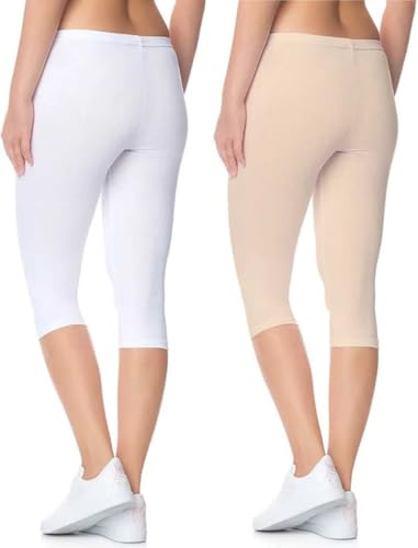 Image of Women's 3 /4 Calf-Length Leggings - Stretchable Cotton Blend, Comfortable Everyday Wear Pack of 2