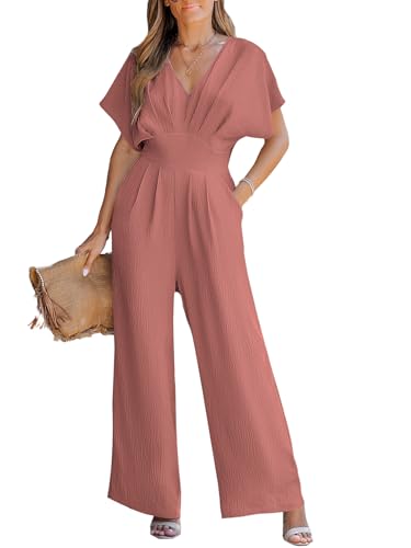 CUPSHE Damen Jumpsuit V-Ausschnitt Kurze Dolman-Ärmel Overall Weites Bein Strampler Lang Playsuit Sommer Elegant Hosenan...