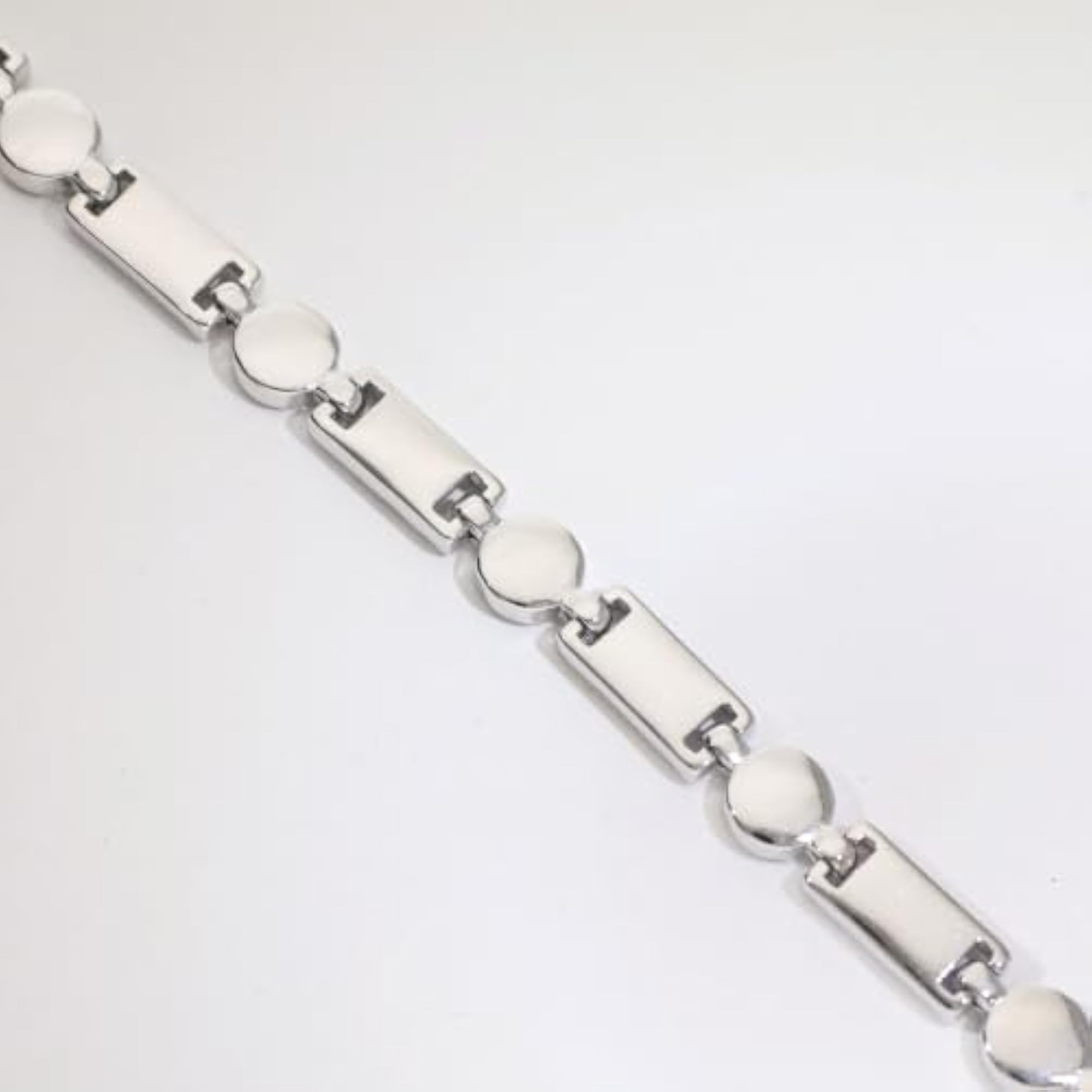 Men's 925 Sterling Silver Bar & Circle Links Bracelet, Free Size