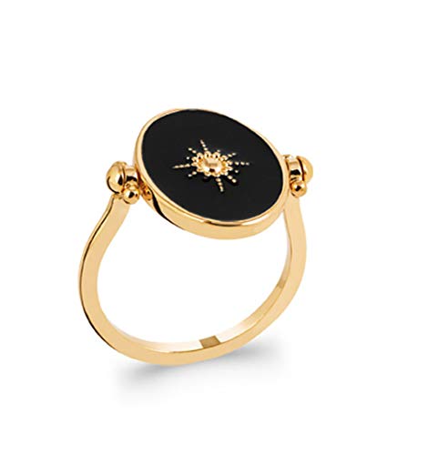 Bague Réversible Plaqué Or Tata Gisèle Émail Noir Idéale du Bureau aux Soirées