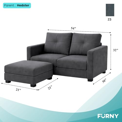 Image of FURNY Heritage 2 Seater Fabric Sofa Set with 1 Ottoman (Dark Grey) with Velvet Finish | Durable Comfort | Ideal for Living Room.