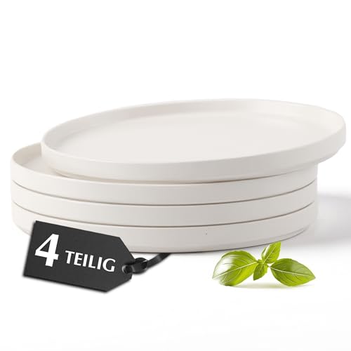 MIAMIO – Teller Set 4 Personen/Keramik Geschirr 4er Set, Steingut Tafelservice Modern, Spülmaschinen- und Mikrowellenfest – Luxe Kollektion (Weiß, Kleine Teller (4x)) MIAMIO – Teller Set 4 Personen/Keramik Geschirr 4er Set, Steingut Tafelservice Modern, Spülmaschinen- und Mikrowellenfest – Luxe Kollektion (Weiß, Kleine Teller (4x))