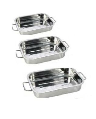 Nobel -Stainless Steel Deep Baking Pan, Roasting Tray, with Rack (Set of 3-25,30 & 35 cm)