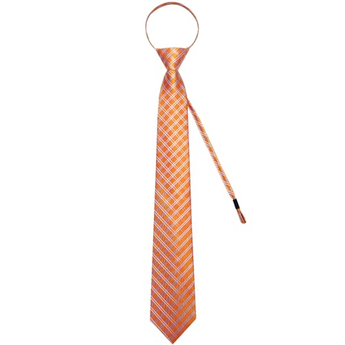 Image of DiBanGu Silk Zipper Ties for Men,Paisley Solid Plaid Pre-tied Tie and Pocket Square Cufflinks Set Formal Adjustable Necktie