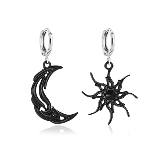 Smalllove Sun And Crescent Moon Star Planet Dangle Drop Earrings For Women Girls Asymmetrical Vintage Bohemian Mismatched Rhinestone Design Gift Jewelry (Black Sun) #TOP25