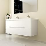 schubladen unterschrank werkstatt MINIMALISTISCHE ELEGANZ: Mit diesem wandhängend montierten 120 cm breiten Doppelwaschtisch in schlichtem Design von GOOM verwandeln Sie Ihr Bad in eine moderne und zugleich zeitlos schöne Wohlfühloase.