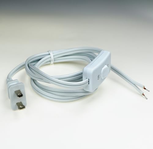 HBFBZM white10FT1pcs 12Feet Lamp Cord with Switch On Off 6Ft 18AWG 2 Prong Power Cord with 3A Switch Pure Copper Wiring Tail Stripped (white10FT1pcs)