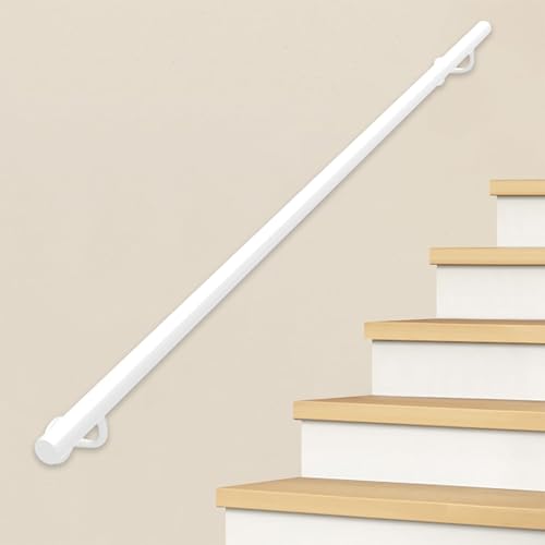 Pasamanos de escalera para interior y exterior, barandilla de escalera de tubo redondo de hierro galvanizado blanco con accesorios, barandilla de pared antideslizante(90cm)