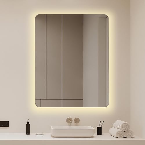 Baanio Opal Espejo Baño Luz LED Cálida Rectangular 80x100 | Retroiluminado con Esquinas Redondeadas