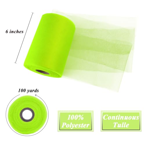 Image of Lime Green Tulle Fabric Roll 6 Inch x 100 Yards Tulle Ribbon