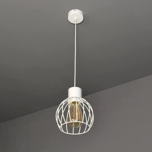 Suspension blanche avec grille ouverte et abat-jour en métal - E27 - Boule moderne - Pour salon