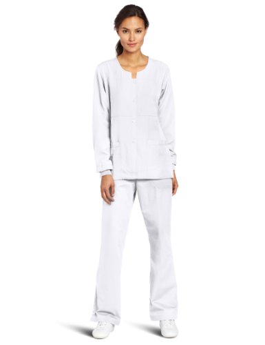 WonderWink Women's Four Way Stretch Sporty Snap Jacket, White, X-Large