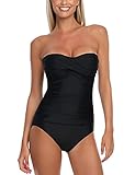 Model wearing RELLECIGA Women's Strapless One Piece Swimsuit