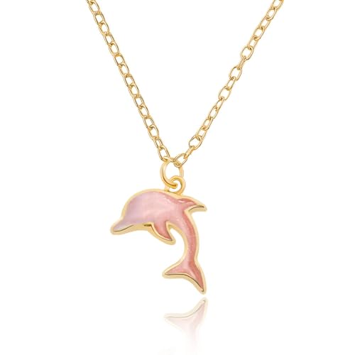 MXXGMYJ Pink Dolphin Necklace for Women Friendship Gifts for Her Dolphin Pendant Necklace for Daughter Sister Birthday Gifts for Best Friend Christmas Gift for Women Cute Ocean Animal Necklaces Gold