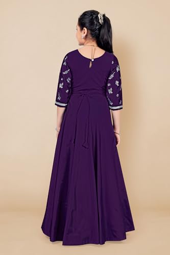 Image of Fashion Dream Girls Silk Blend Floral Printed Dress|Fancy Western Party Gown|Kids Ethnic Dress
