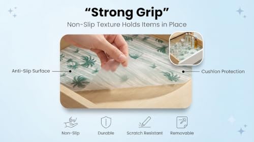 Image of Dribble (45cm X 500cm) Eva Shelf Liner Mat Roll, Non Slip Drawer & Cabinet Liner for Kitchen, Waterproof Oilproof Washable Fridge Mat, Anti Skid Multipurpose Mat (Palm Paradise Dark Green)