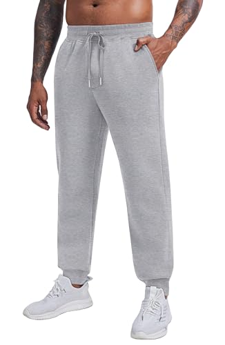 Image of PINSPARK Men's Fleece Lined Sweatpants Winter Warm Jogging Light Gray L