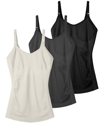 Image of Seamless Nursing Tanks for Women Breastfeeding - Maternity Cami Shirts Pregnancy Tops (3 Packs)