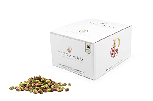 Pistachos PELADOS ecológicos PISTAMED - 560 gramos. Tostado artesanal SIN SAL - Origen España (15+1 bolsas de 35 gr. = 560 gramos) 16 raciones de pistachos Cover