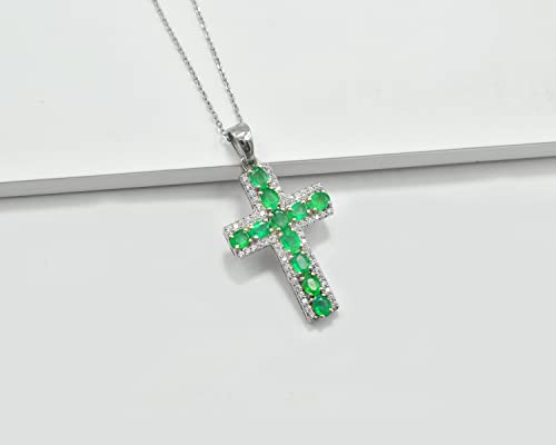 Natural 4X3 MM Oval Cut Zambian Emerald Gemstone 925 Sterling Silver Unisex Holy Cross Pendant Necklace Emerald Jewelry Christmas Gifts For Wife (PD-8278)3
