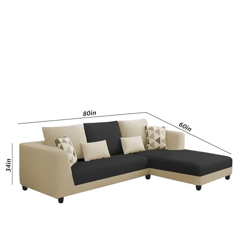 Image of Galib RHS 4 Seater L Shape Sofa Set for Living Room (Cream Black Fabric) Premium Fabric Sofa