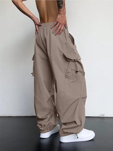 Image of Maniac Mens Solid Side Pockets Mink Nylon Fabric Baggy fit Cargo Pant for Men