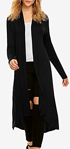 Pogtmm Women's Summer Long Open Front Drape Lightweight Maxi Long Sleeve Classic Cardigan (Us M(8-10), Black) #TOP2