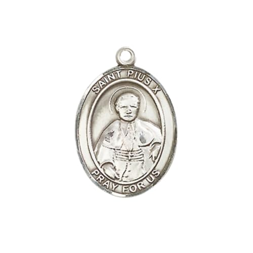 Medium Women's Sterling Silver Saint Pius X Pendant Necklace on 18-inch Chain and Gift Box Patron Saint of First Communicants, Religious Medal – Made in USA2