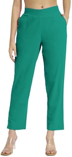 SOLIDBOTTOMS Women's 100% Cotton Casual Pant | Ankle Length Regular fit Cotton Trouser | Straight Fit Pants for Formal, Of...