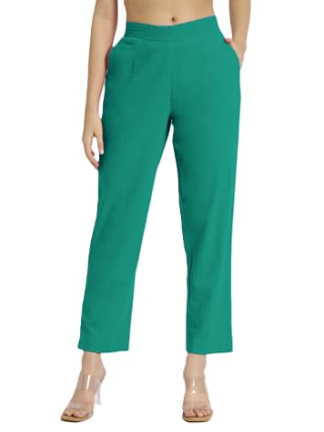 SOLIDBOTTOMS Women's 100% Cotton Casual Pant | Ankle Length Regular fit Cotton Trouser | Straight Fit Pants for Formal, Of...