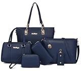 FiveloveTwo Femmes Portefeuille Sac à main 6pcs Sachel Faux Cuir Tote Sac à bandoulière Portefeuille d'embrayage Bleu profond
