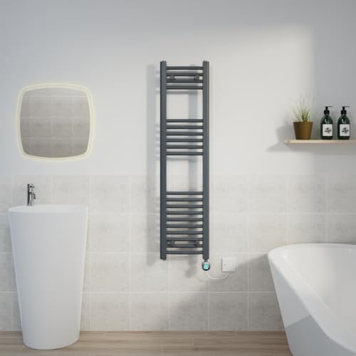 Image of Warmehaus 1200x300mm Curved Electric Towel Rail Timer Grey Element Chrome